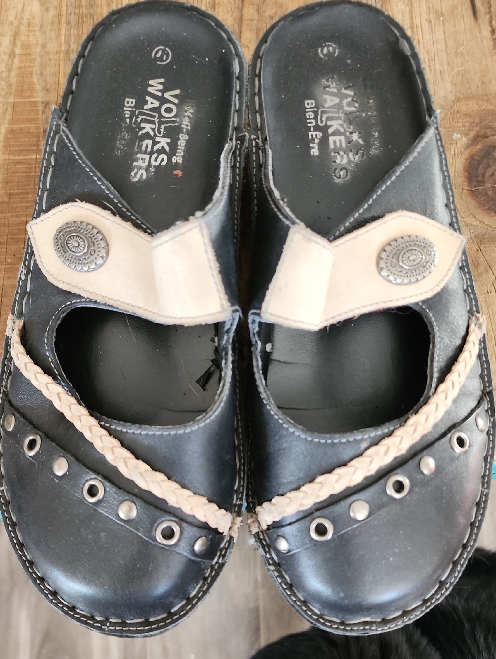 Volks Walker Black and Beige Leather Clogs